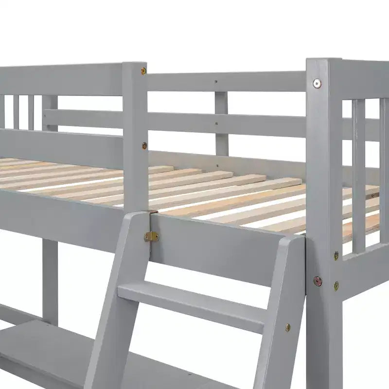 Lit mezzanine en forme de L en bois, taille double, avec échelle et 2 bureaux intégrés en forme de L, 119''L 79.5''W