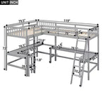 Lit mezzanine en forme de L en bois, taille double, avec échelle et 2 bureaux intégrés en forme de L, 119''L 79.5''W