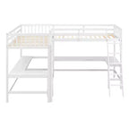 Lit mezzanine en forme de L en bois, taille double, avec échelle et 2 bureaux intégrés en forme de L, 119''L 79.5''W
