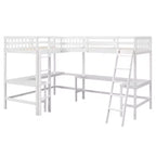 Lit mezzanine en forme de L en bois, taille double, avec échelle et 2 bureaux intégrés en forme de L, 119''L 79.5''W