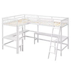 Lit mezzanine en forme de L en bois, taille double, avec échelle et 2 bureaux intégrés en forme de L, 119''L 79.5''W