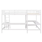 Lit mezzanine en forme de L en bois, taille double, avec échelle et 2 bureaux intégrés en forme de L, 119''L 79.5''W