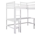 Lit mezzanine en forme de L en bois, taille double, avec échelle et 2 bureaux intégrés en forme de L, 119''L 79.5''W
