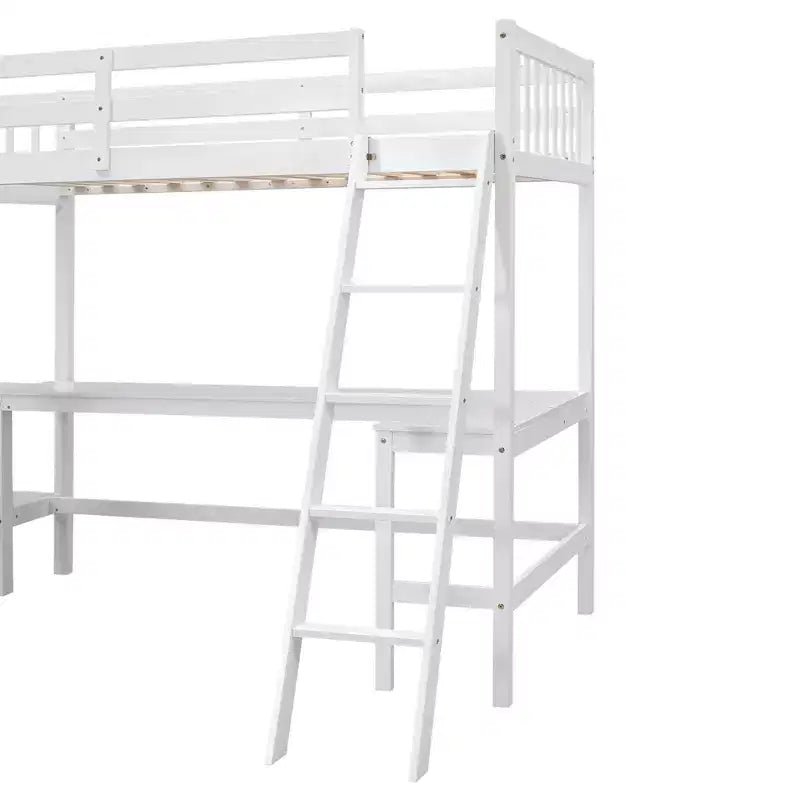 Lit mezzanine en forme de L en bois, taille double, avec échelle et 2 bureaux intégrés en forme de L, 119''L 79.5''W