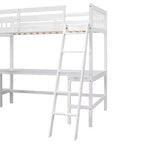 Lit mezzanine en forme de L en bois, taille double, avec échelle et 2 bureaux intégrés en forme de L, 119''L 79.5''W