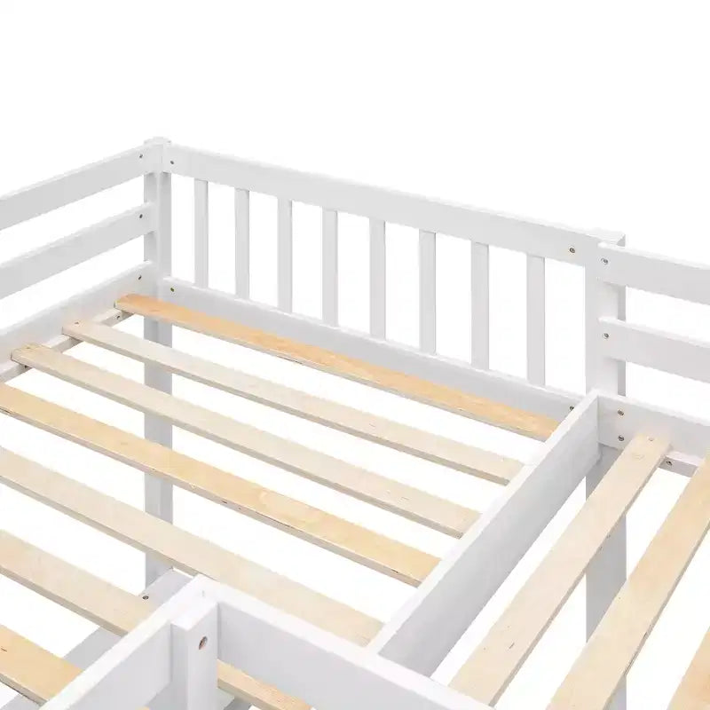 Lit mezzanine en forme de L en bois, taille double, avec échelle et 2 bureaux intégrés en forme de L, 119''L 79.5''W