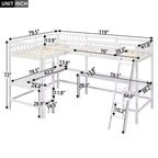 Lit mezzanine en forme de L en bois, taille double, avec échelle et 2 bureaux intégrés en forme de L, 119''L 79.5''W