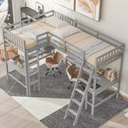 Lit mezzanine en forme de L en bois, taille double, avec échelle et 2 bureaux intégrés en forme de L, 119''L 79.5''W