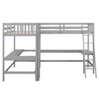 Lit mezzanine en forme de L en bois, taille double, avec échelle et 2 bureaux intégrés en forme de L, 119''L 79.5''W