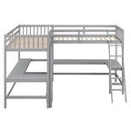 Lit mezzanine en forme de L en bois, taille double, avec échelle et 2 bureaux intégrés en forme de L, 119''L 79.5''W