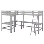 Lit mezzanine en forme de L en bois, taille double, avec échelle et 2 bureaux intégrés en forme de L, 119''L 79.5''W
