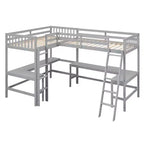 Lit mezzanine en forme de L en bois, taille double, avec échelle et 2 bureaux intégrés en forme de L, 119''L 79.5''W