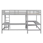 Lit mezzanine en forme de L en bois, taille double, avec échelle et 2 bureaux intégrés en forme de L, 119''L 79.5''W