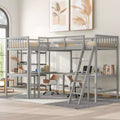 Whisen 119''L  79.5''W Wood Twin Size L-Shaped Loft Bed with Ladder and 2 Built-in L-Shaped Desks