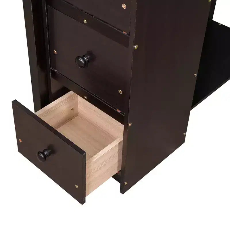 Lit mezzanine double en bois de conception moderne avec tiroirs de rangement, bureau et escalier, 94,40''L x 41,80''l