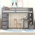 Lit mezzanine double en bois de conception moderne avec tiroirs de rangement, bureau et escalier, 94,40''L x 41,80''l