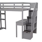 Lit mezzanine double en bois de conception moderne avec tiroirs de rangement, bureau et escalier, 94,40''L x 41,80''l