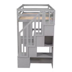 Lit mezzanine double en bois de conception moderne avec tiroirs de rangement, bureau et escalier, 94,40''L x 41,80''l