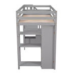 Lit mezzanine double en bois de conception moderne avec tiroirs de rangement, bureau et escalier, 94,40''L x 41,80''l