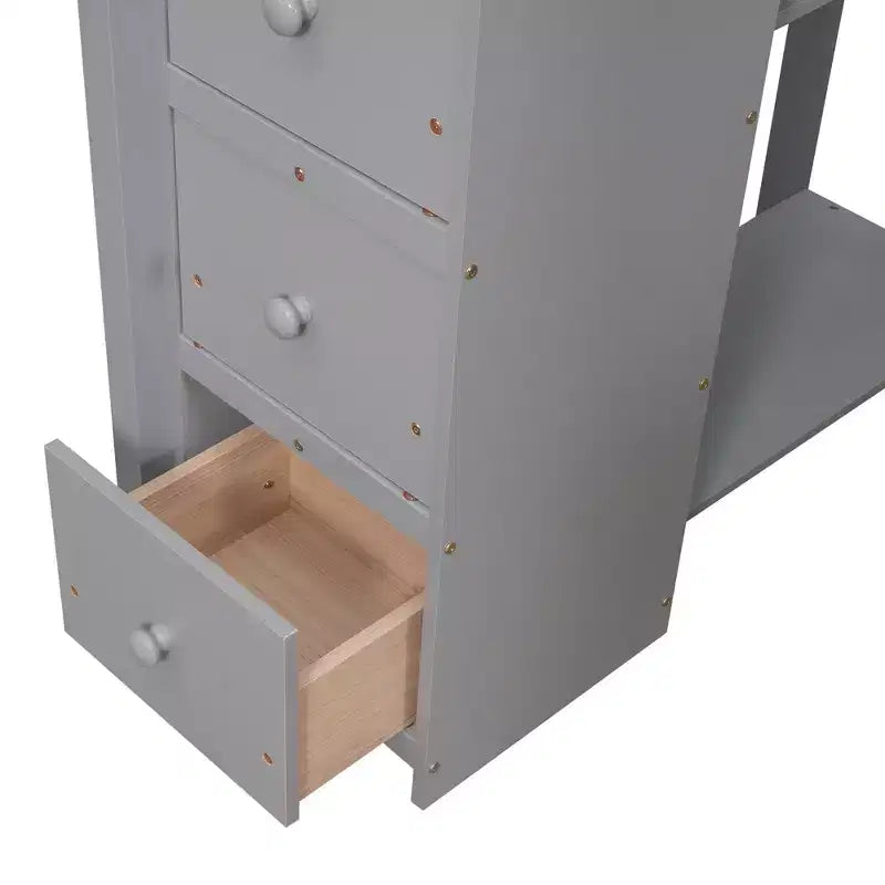 Lit mezzanine double en bois de conception moderne avec tiroirs de rangement, bureau et escalier, 94,40''L x 41,80''l