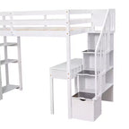 Lit mezzanine double en bois de conception moderne avec tiroirs de rangement, bureau et escalier, 94,40''L x 41,80''l