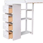 Lit mezzanine double en bois de conception moderne avec tiroirs de rangement, bureau et escalier, 94,40''L x 41,80''l