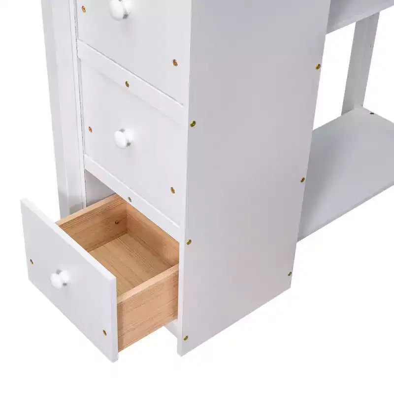 Lit mezzanine double en bois de conception moderne avec tiroirs de rangement, bureau et escalier, 94,40''L x 41,80''l