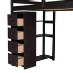 Lit mezzanine double en bois de conception moderne avec tiroirs de rangement, bureau et escalier, 94,40''L x 41,80''l