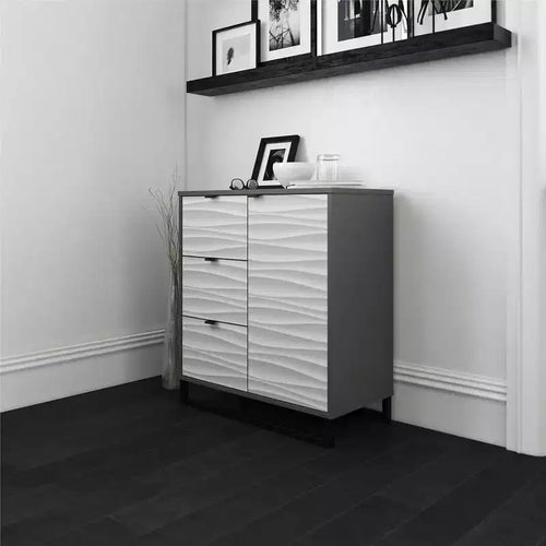 1 Door / 3 Drawer Accent Cabinet, Faux Wave Pattern with Graphite