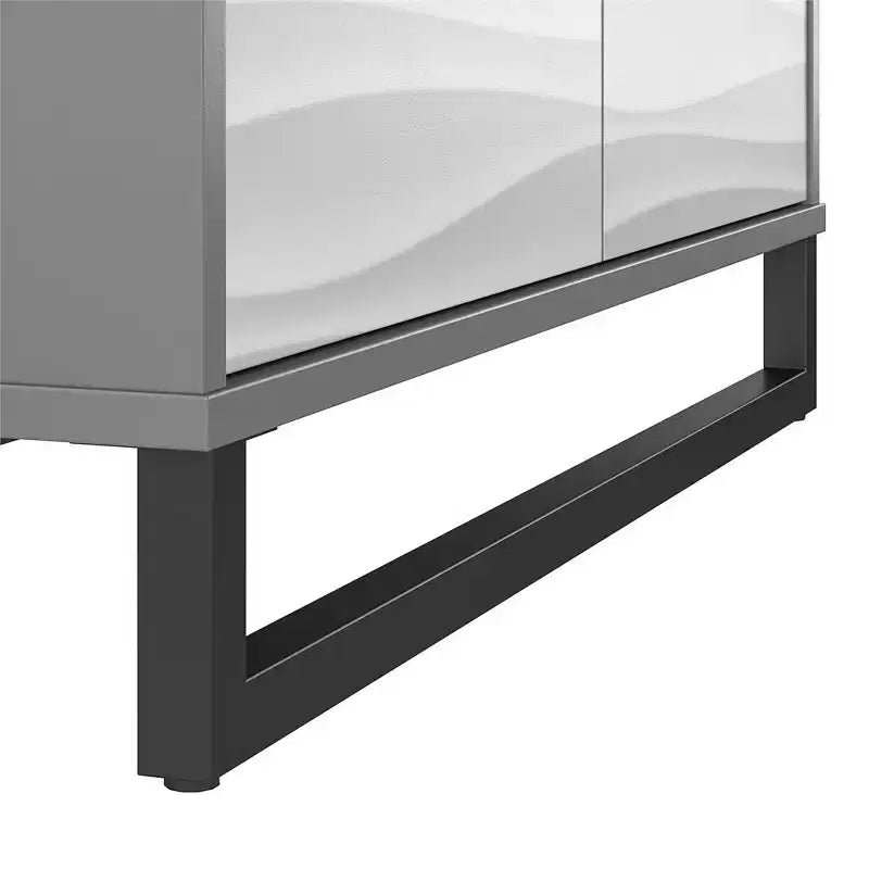 Commode d'appoint 1 porte/3 tiroirs, motif à vagues artificiel avec graphite