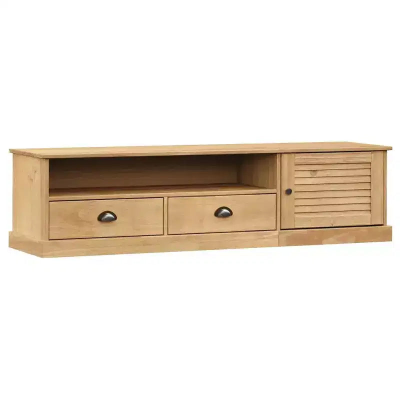 vidaXL VIGO Pine Wood TV Stand Entertainment Center with Storage - Honey Wax Finish, Metal Handles, 61.4 W x 15.7 H