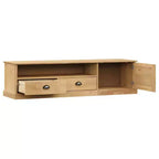 Meuble TV en pin avec rangements - Finition Cire Miel, Poignées Métal, 61.4 L x 15.7 H