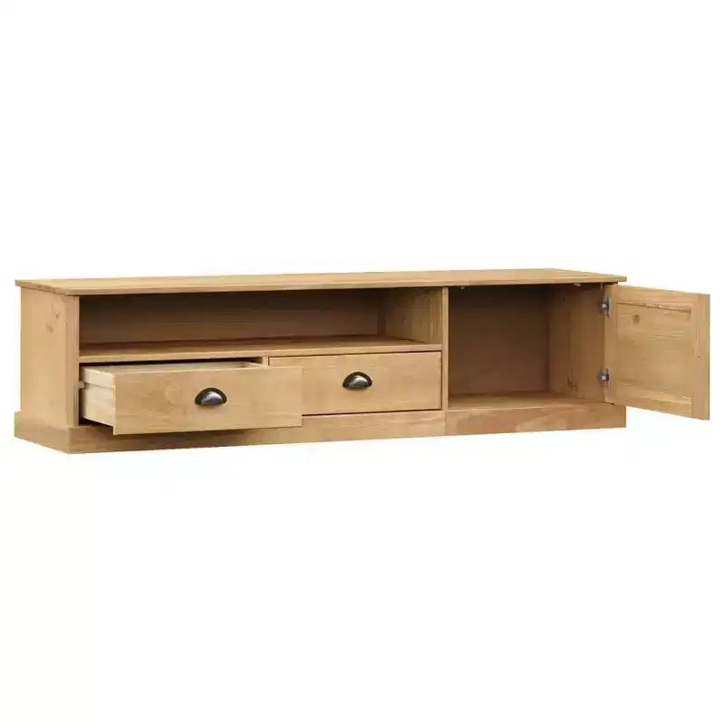 Pine Wood TV Stand Entertainment Center with Storage - Honey Wax Finish, Metal Handles, 61.4 W x 15.7 H