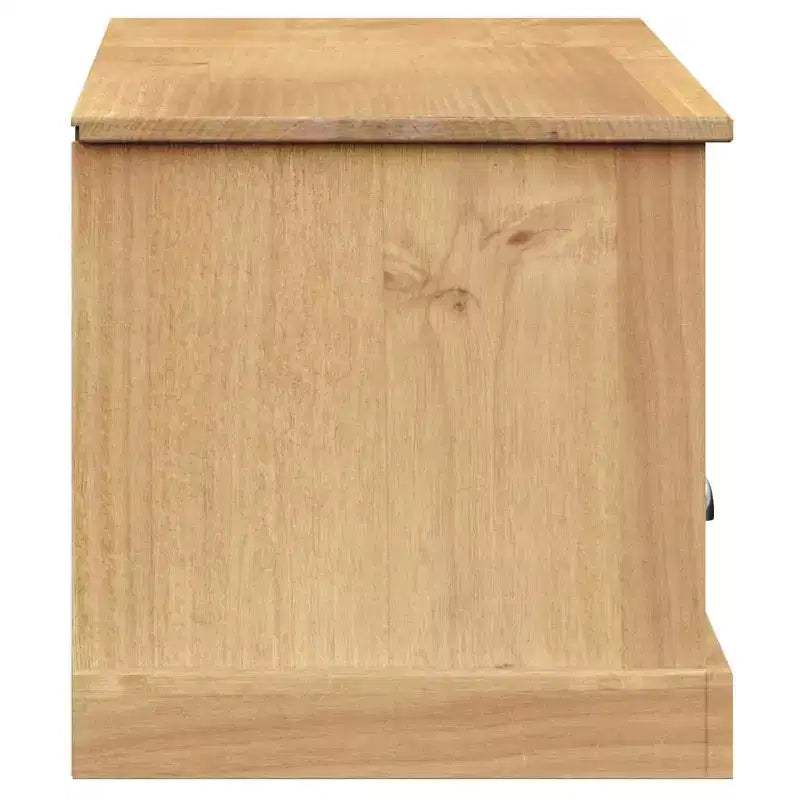 Meuble TV en pin avec rangements - Finition Cire Miel, Poignées Métal, 61.4 L x 15.7 H