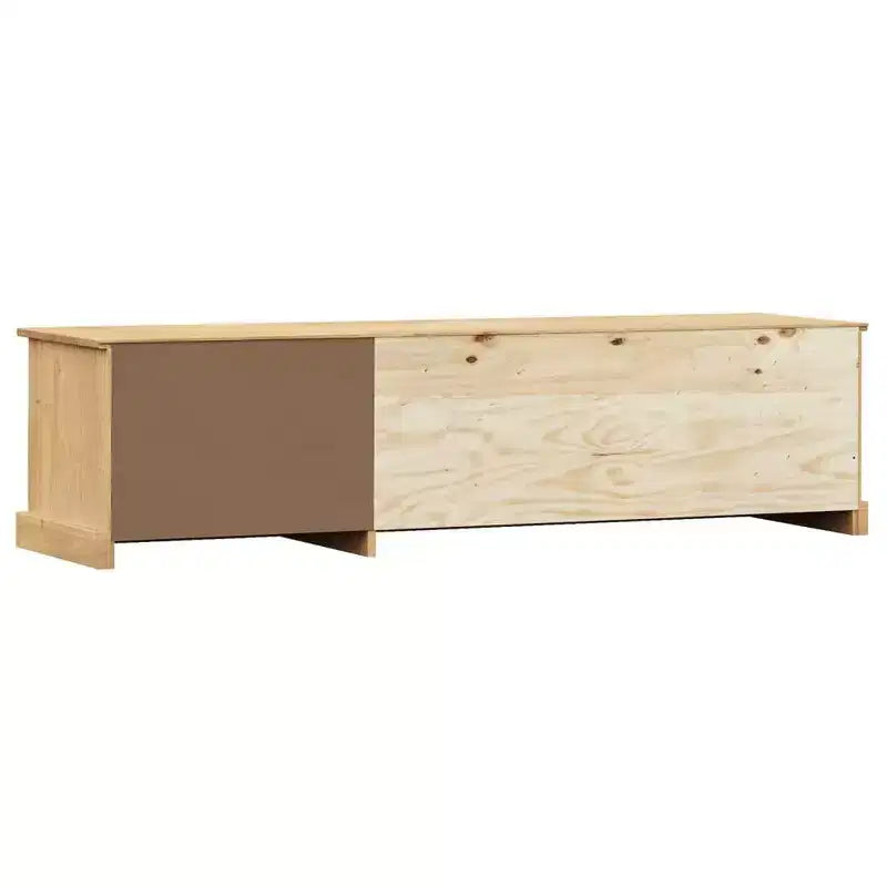 Meuble TV en pin avec rangements - Finition Cire Miel, Poignées Métal, 61.4 L x 15.7 H