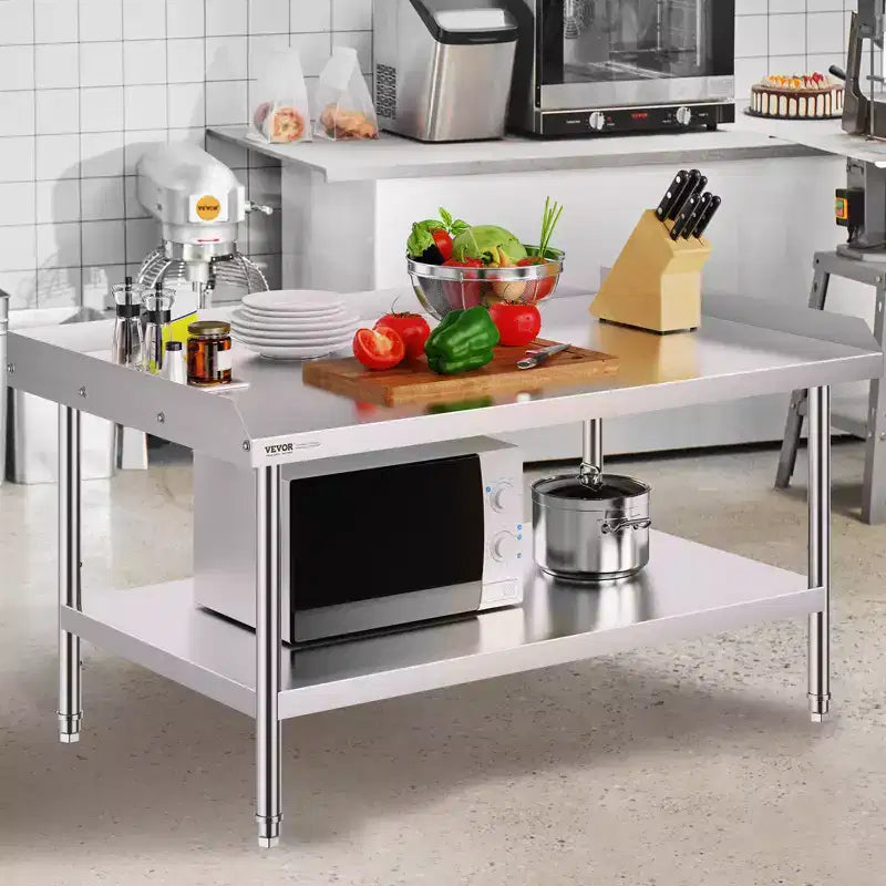 Table de travail en acier inoxydable, 30 x 48 x 26 pouces, table de préparation alimentaire commerciale, table de préparation robuste avec dosseret sur 3 côtés, table de travail en métal