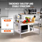 Table de travail en acier inoxydable, 30 x 48 x 26 pouces, table de préparation alimentaire commerciale, table de préparation robuste avec dosseret sur 3 côtés, table de travail en métal