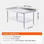 Table de travail en acier inoxydable, 30 x 48 x 26 pouces, table de préparation alimentaire commerciale, table de préparation robuste avec dosseret sur 3 côtés, table de travail en métal
