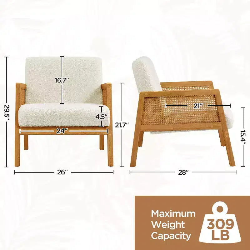 Ensemble de 2 fauteuils d'appoint rembourrés avec côtés en rotin pour salons, chambres