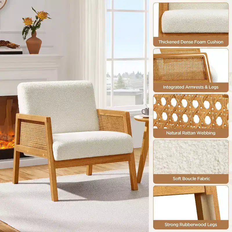 Ensemble de 2 fauteuils d'appoint rembourrés avec côtés en rotin pour salons, chambres