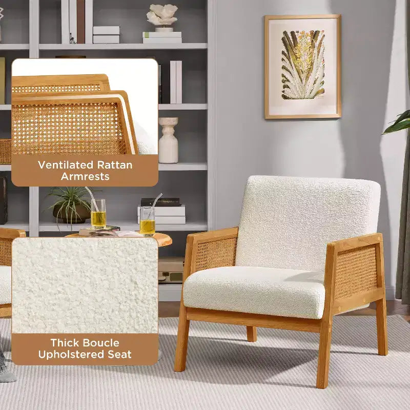 Ensemble de 2 fauteuils d'appoint rembourrés avec côtés en rotin pour salons, chambres