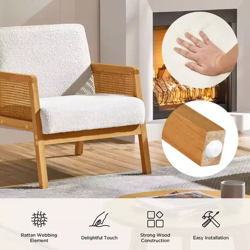 Ensemble de 2 fauteuils d'appoint rembourrés avec côtés en rotin pour salons, chambres