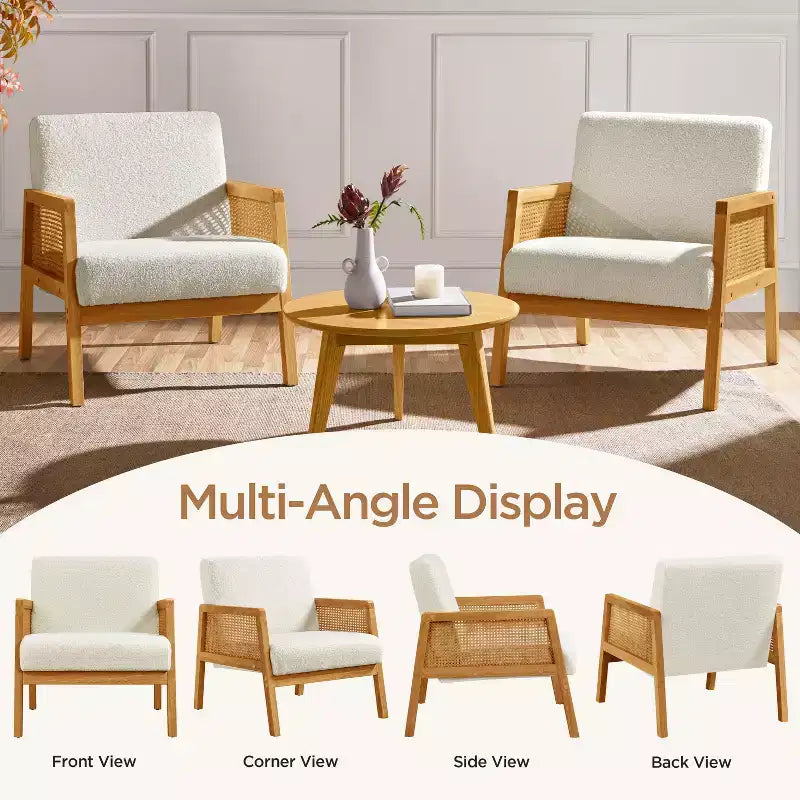 Ensemble de 2 fauteuils d'appoint rembourrés avec côtés en rotin pour salons, chambres