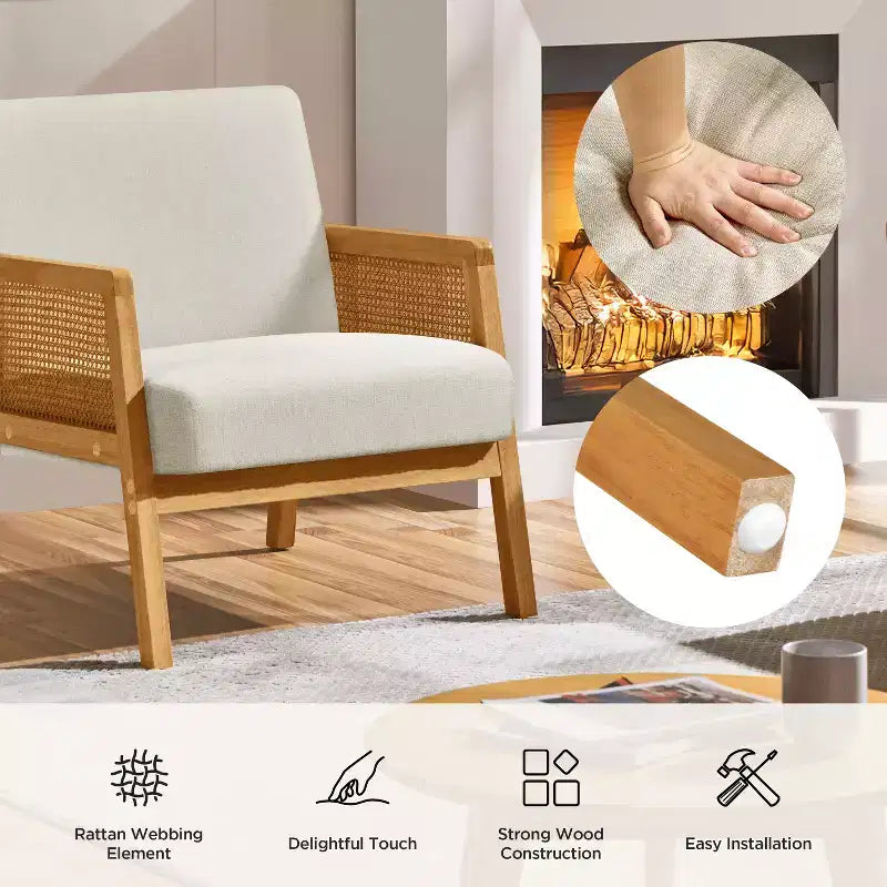 Ensemble de 2 fauteuils d'appoint rembourrés avec côtés en rotin pour salons, chambres
