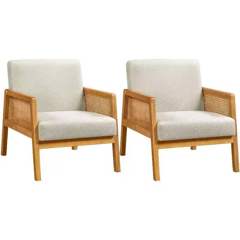 Yaheetech Set of 2 Upholstered Accent Chairs with Rattan Sides for Living Rooms, Bedrooms