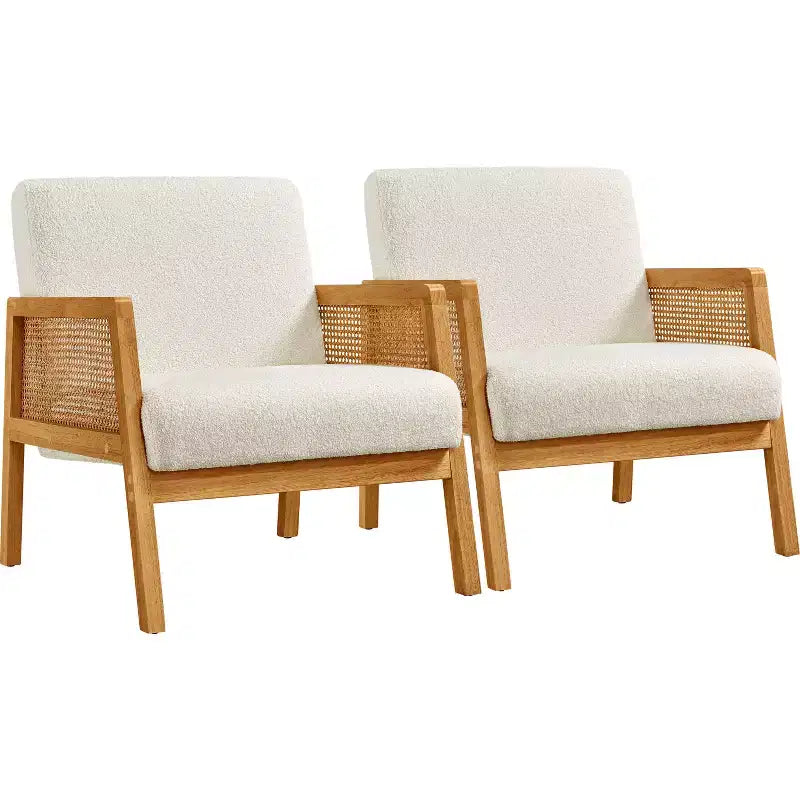 Set of 2 Upholstered Accent Chairs with Rattan Sides for Living Rooms, Bedrooms