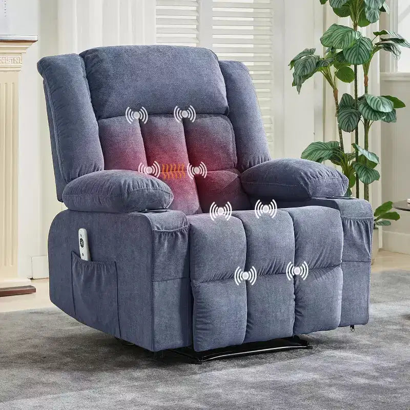 Heated Massage Recliner Chair  Oversized Rocker w/Remote, 3-Position Adjustable, Cup Holders & Lumbar Support for Big & Tall