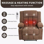 Fauteuil inclinable massant et chauffant surdimensionné avec télécommande, 3 positions réglables, porte-gobelets et support lombaire pour grandes tailles