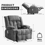 Fauteuil inclinable massant et chauffant surdimensionné avec télécommande, 3 positions réglables, porte-gobelets et support lombaire pour grandes tailles