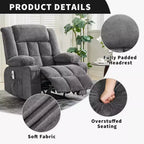 Fauteuil inclinable massant et chauffant surdimensionné avec télécommande, 3 positions réglables, porte-gobelets et support lombaire pour grandes tailles
